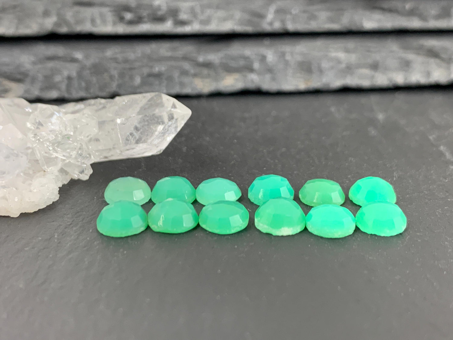 Faceted Chrysoprase round 6mm cabochon