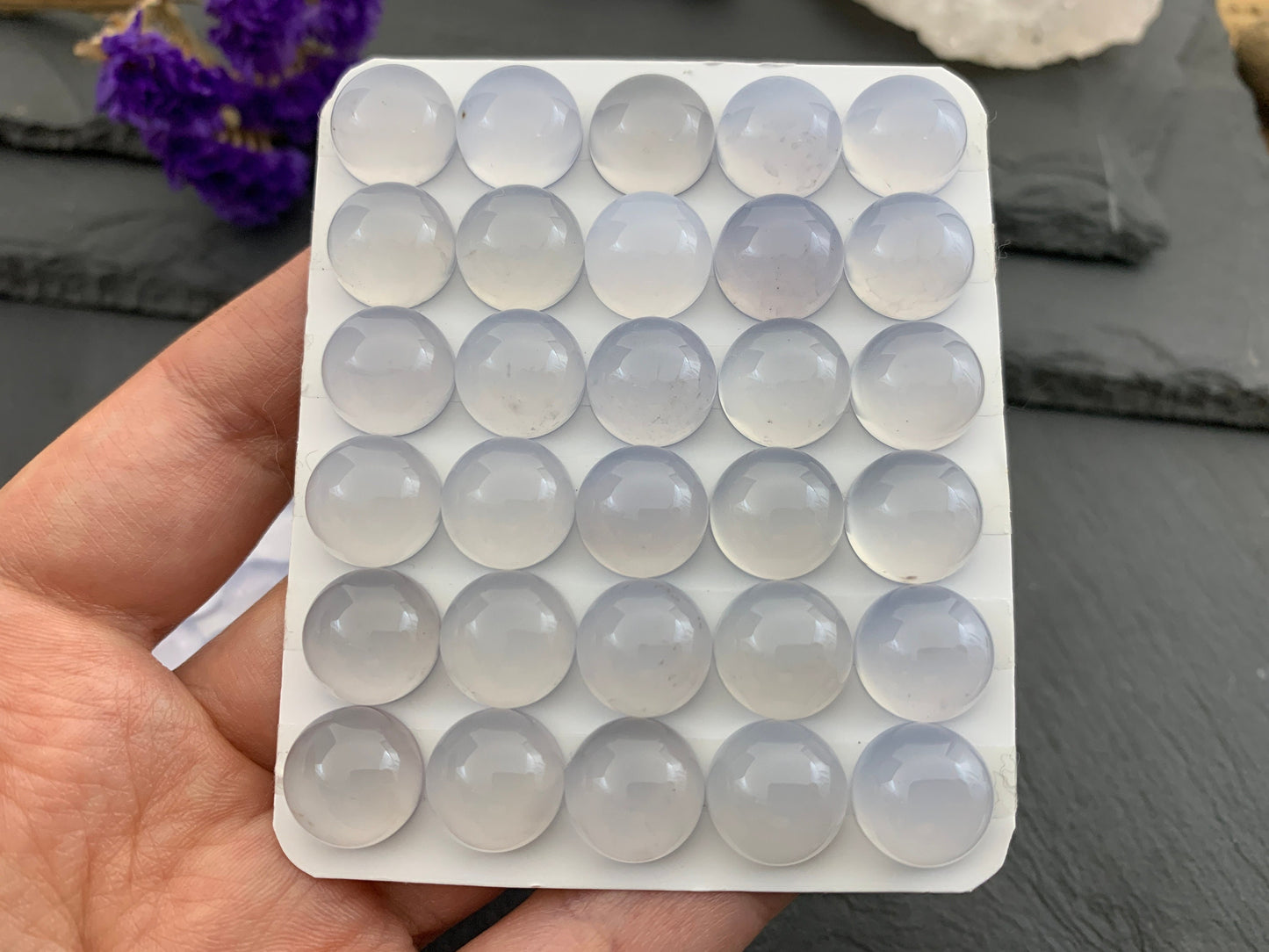 Blue Chalcedony round 10,12mm cabochon - Calibrated cabochons