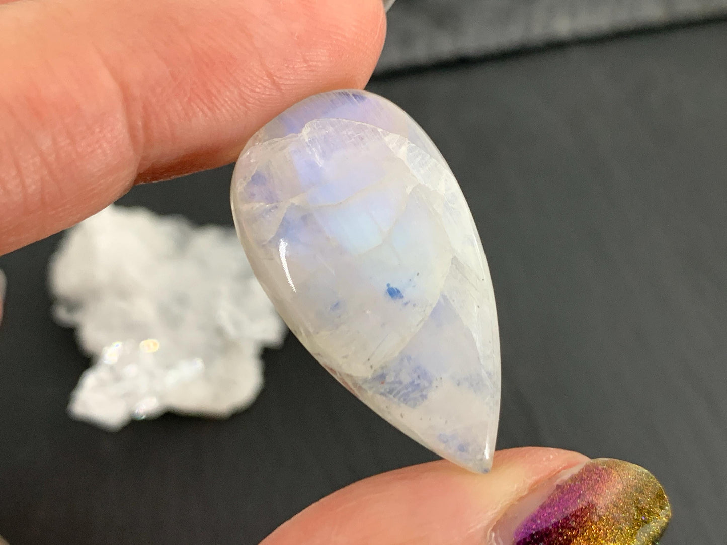 Rainbow Moonstone 30x16x8mm cabochon