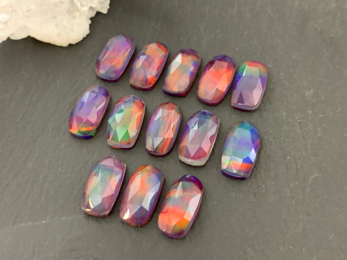 Faceted Aurora Opal oval 6x12mm cabochon - Doublet cabochon
