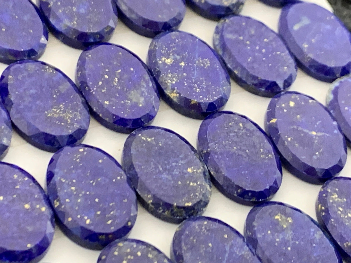 Flat Lapis Lazuli oval 10x14mm cabochon with facted edge - calibrated cabochons