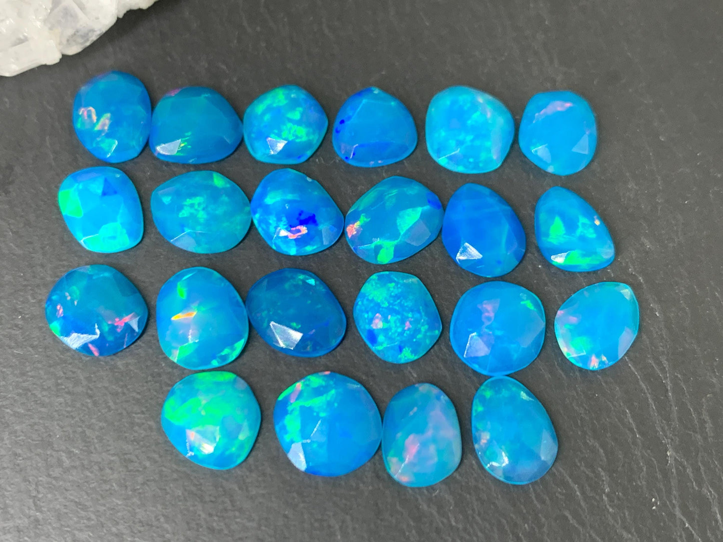 Faceted Blue Ethiopian Opal 8-9mm long cabochon