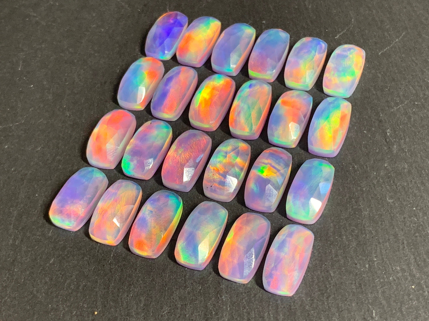 Faceted Aurora Opal 7x14mm cabochon - Doublet cabochons