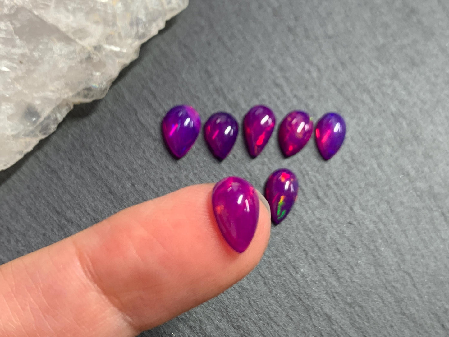 Ethiopian Opal pear 9-10mm long cabochon - Natural Opal smoked to purple color
