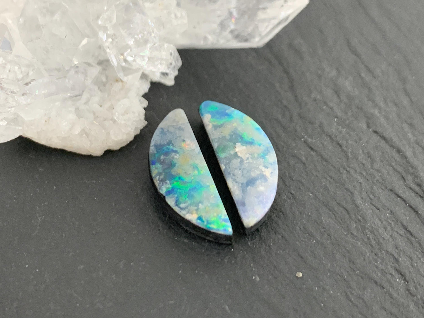 Australian Opal doublet 6x16x3mm pair of cabochons