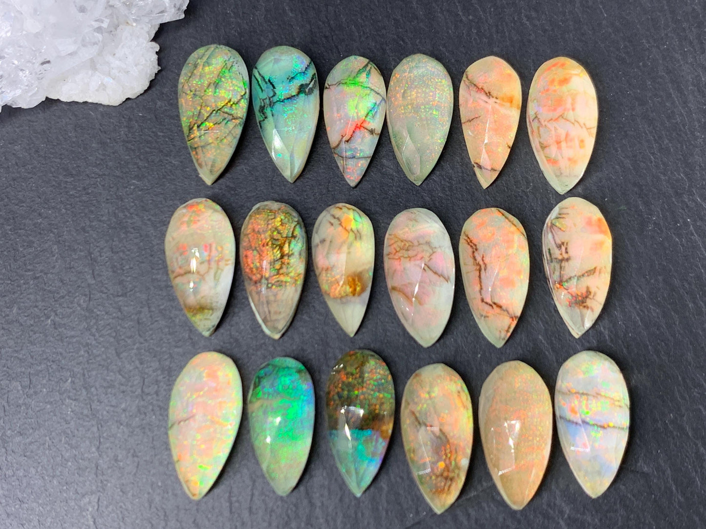 Faceted Monarch Opal pear 7x15mm cabochons - Doublet cabochons