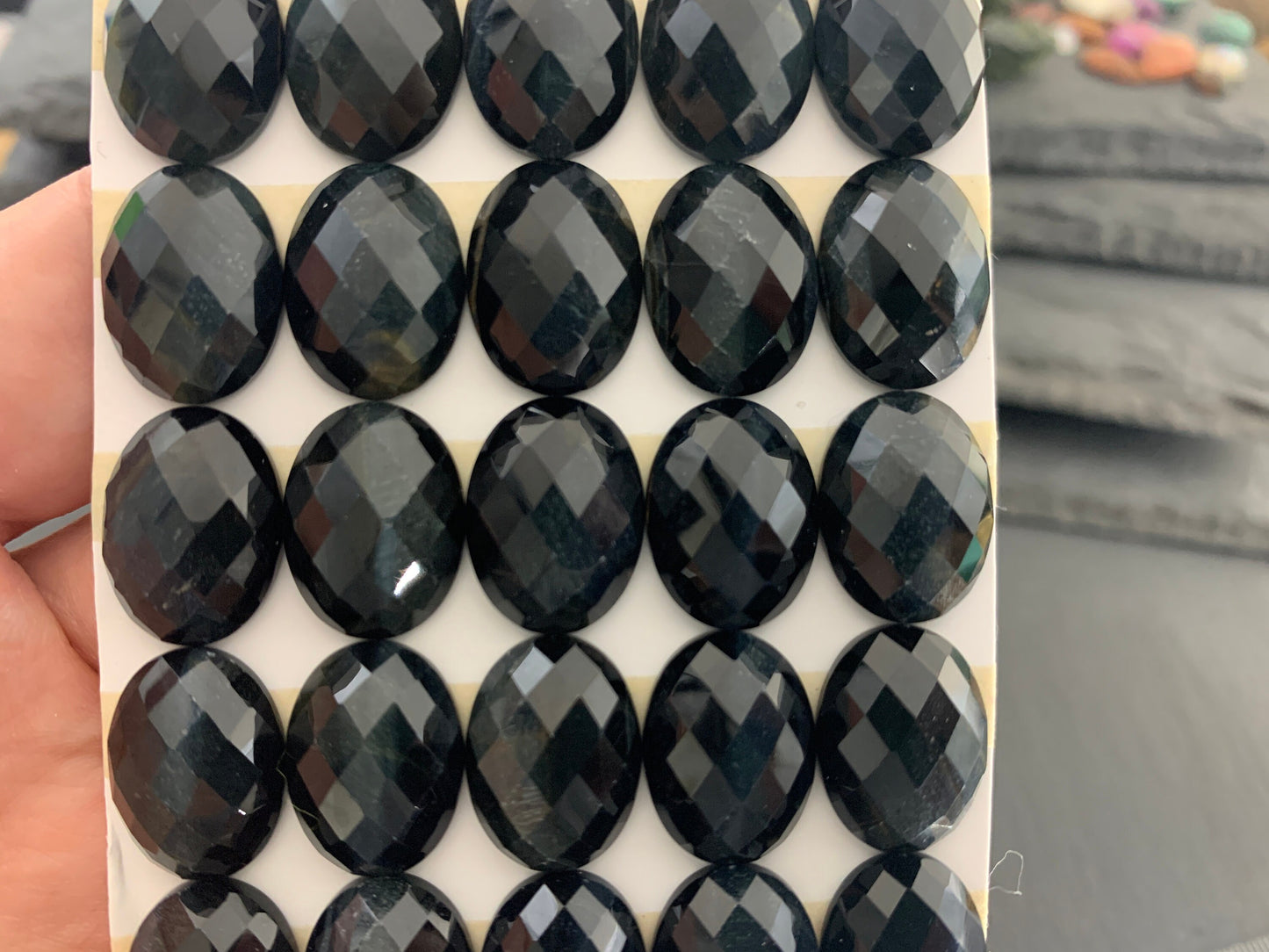 Faceted Blue Tiger Eye oval 12x16mm cabochon - Calibrated cabochons