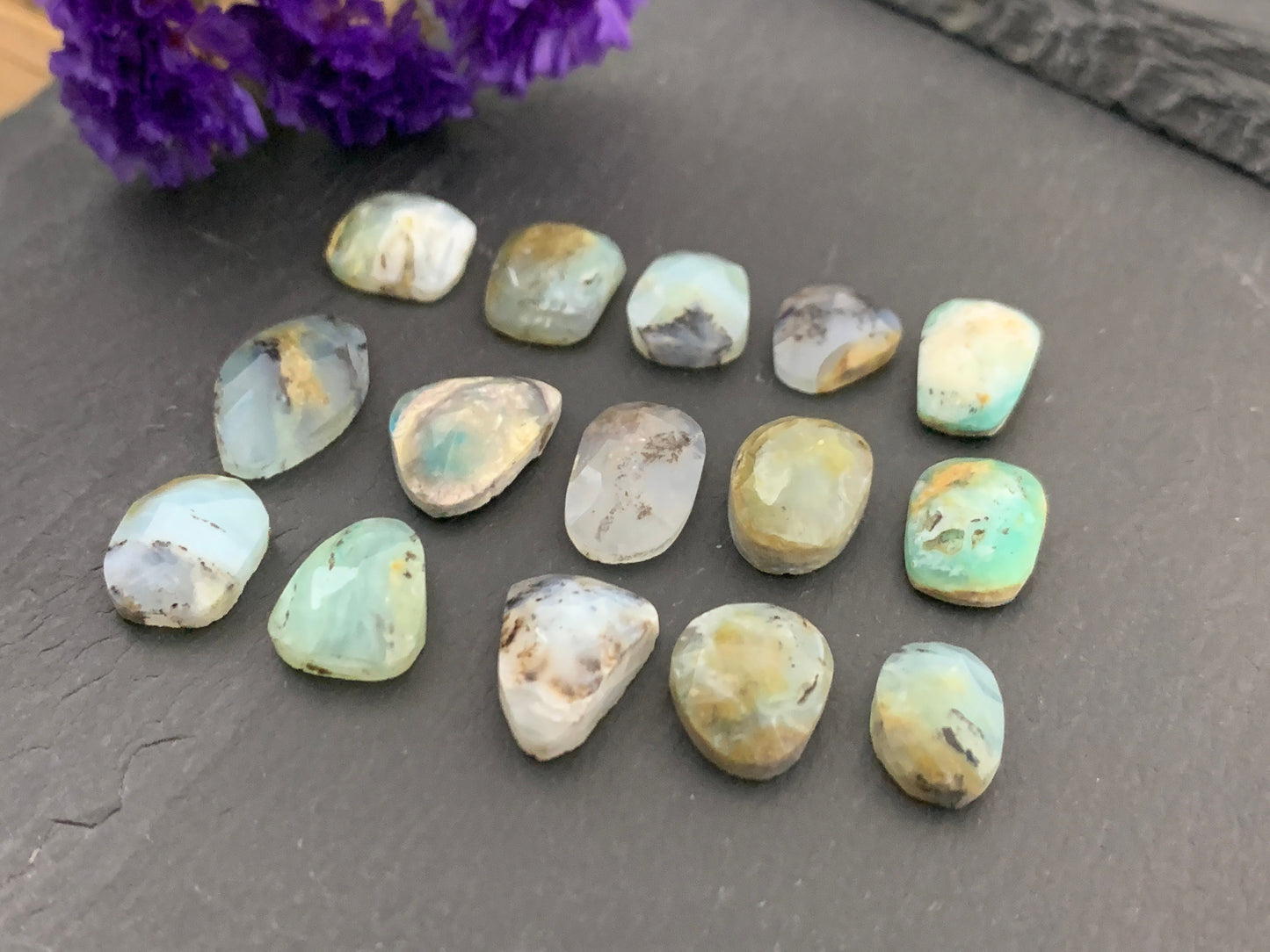 Faceted Peruvian Opal free form 11-18mm long cabochon