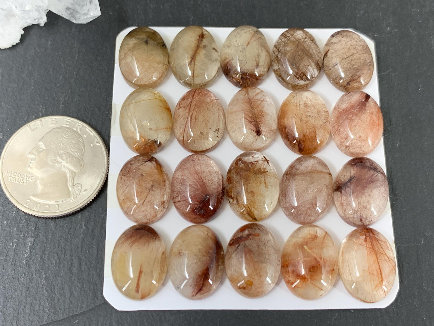 Rutilated Quartz oval 12x16mm cabochon - Calibrated cabochon
