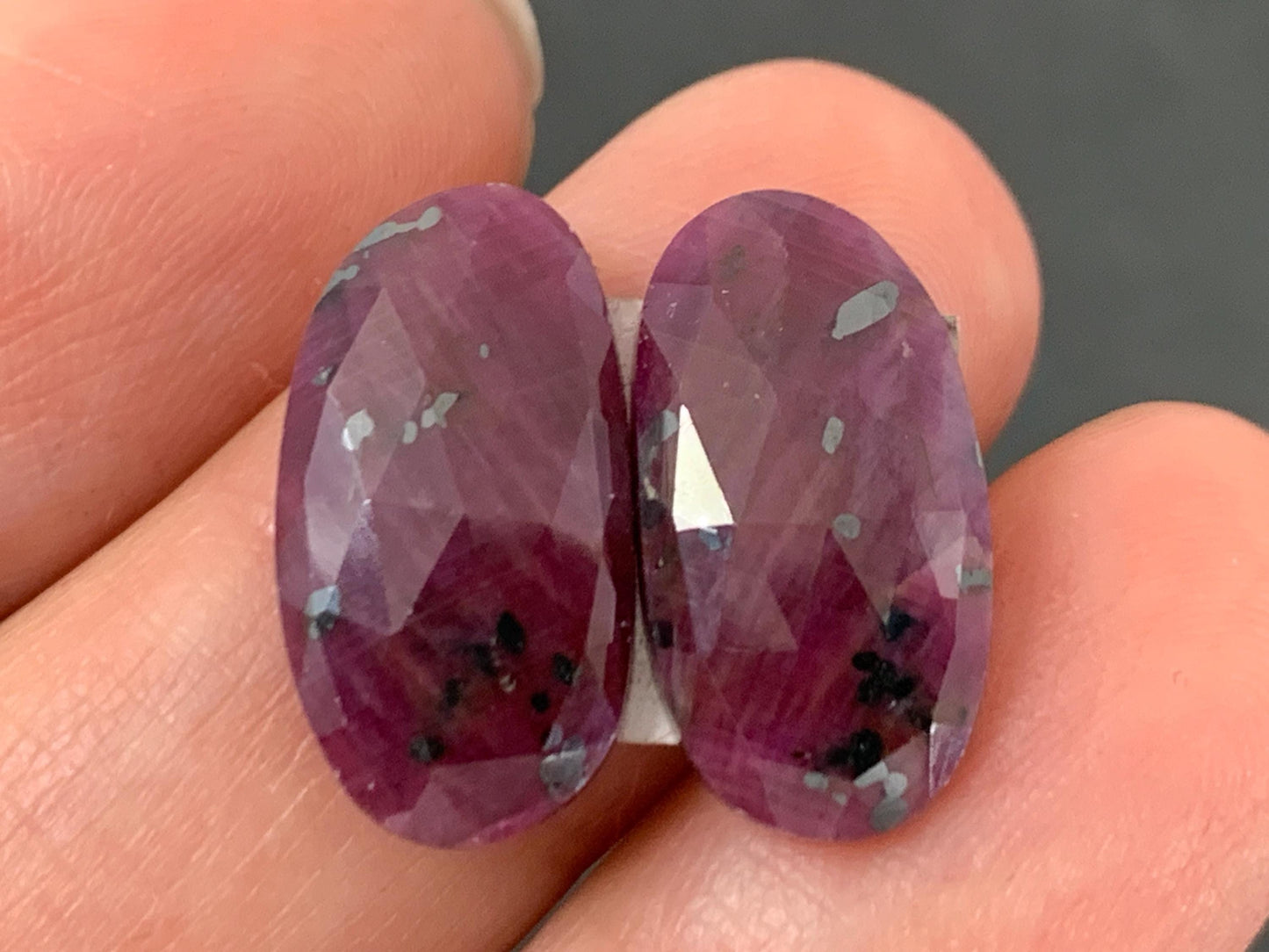 Faceted Ruby pair 9x17x3mm cabochon.