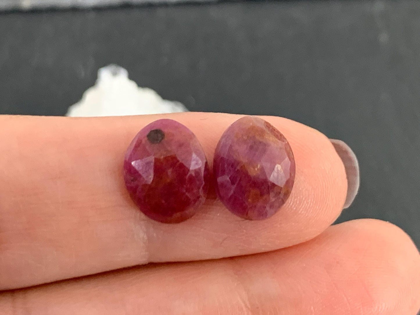 Faceted Ruby pair 9x11x3mm cabochon