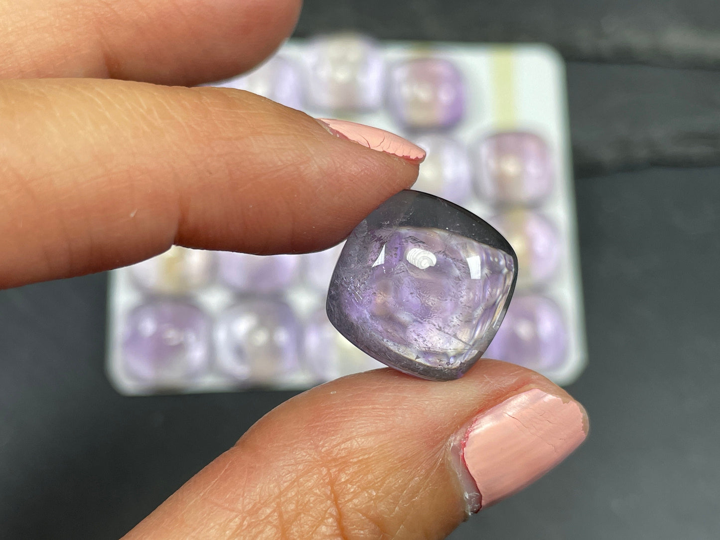 Amethyst square cushion cabochon 15mm - Calibrated cabochons