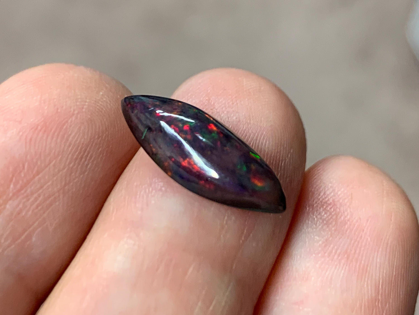 Black Ethiopian Opal marquise 7x17x4mm cabochon
