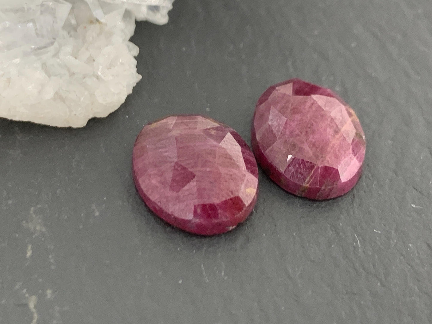 Faceted Ruby pair 8x10x3.5mm cabochon
