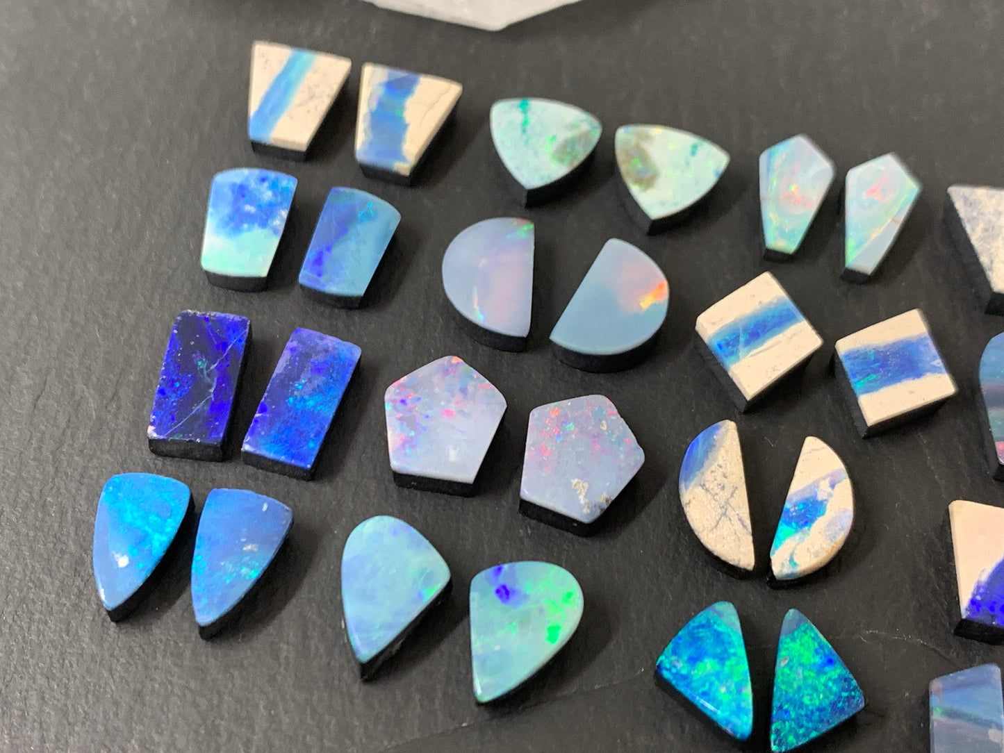 Pair Australian Opal doublet 9-12mm long cabochon