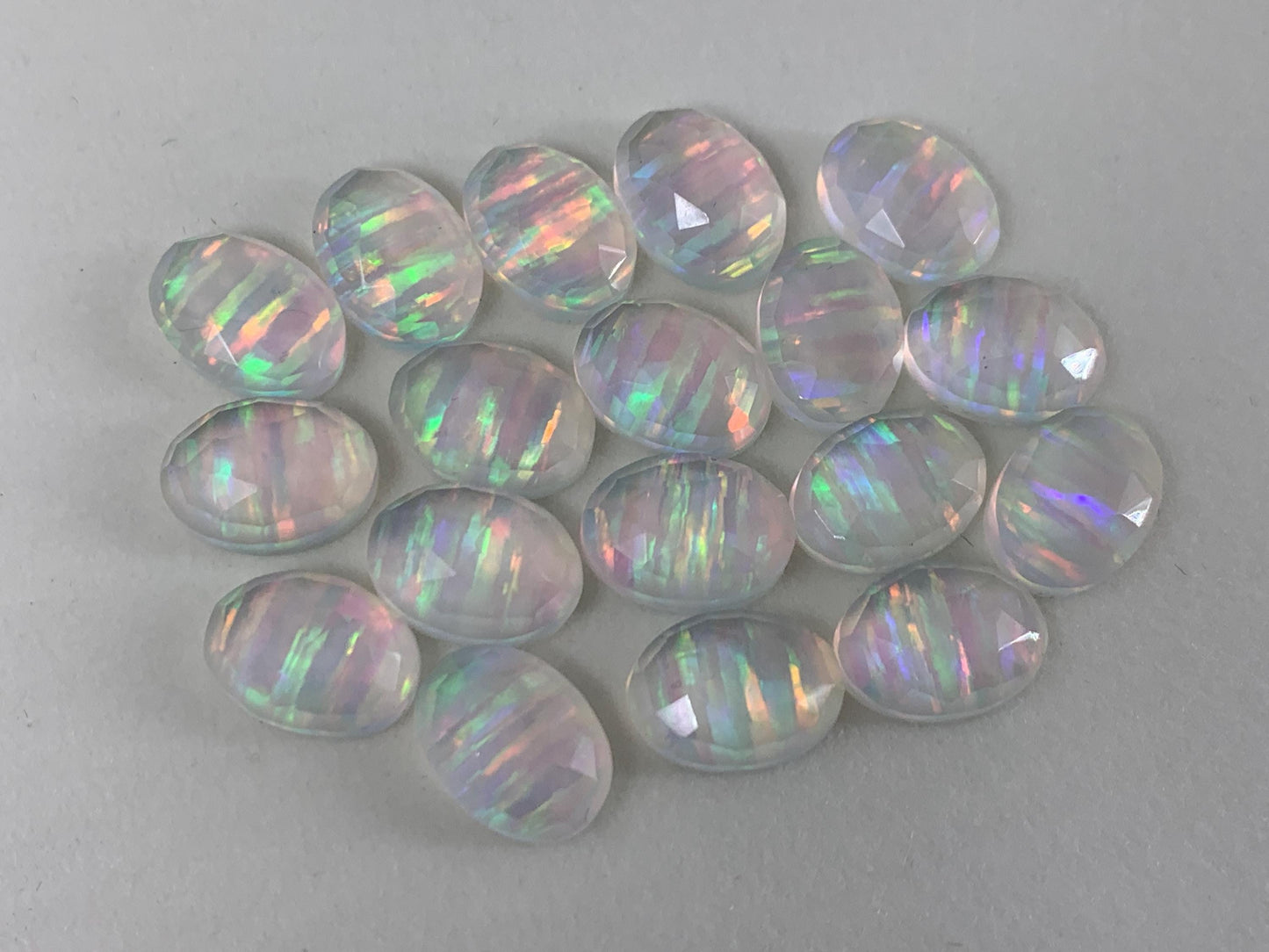 Faceted Aurora Opal Oval 10x14mm Doublet Cabochon – Colorful Synthetic Gemstone