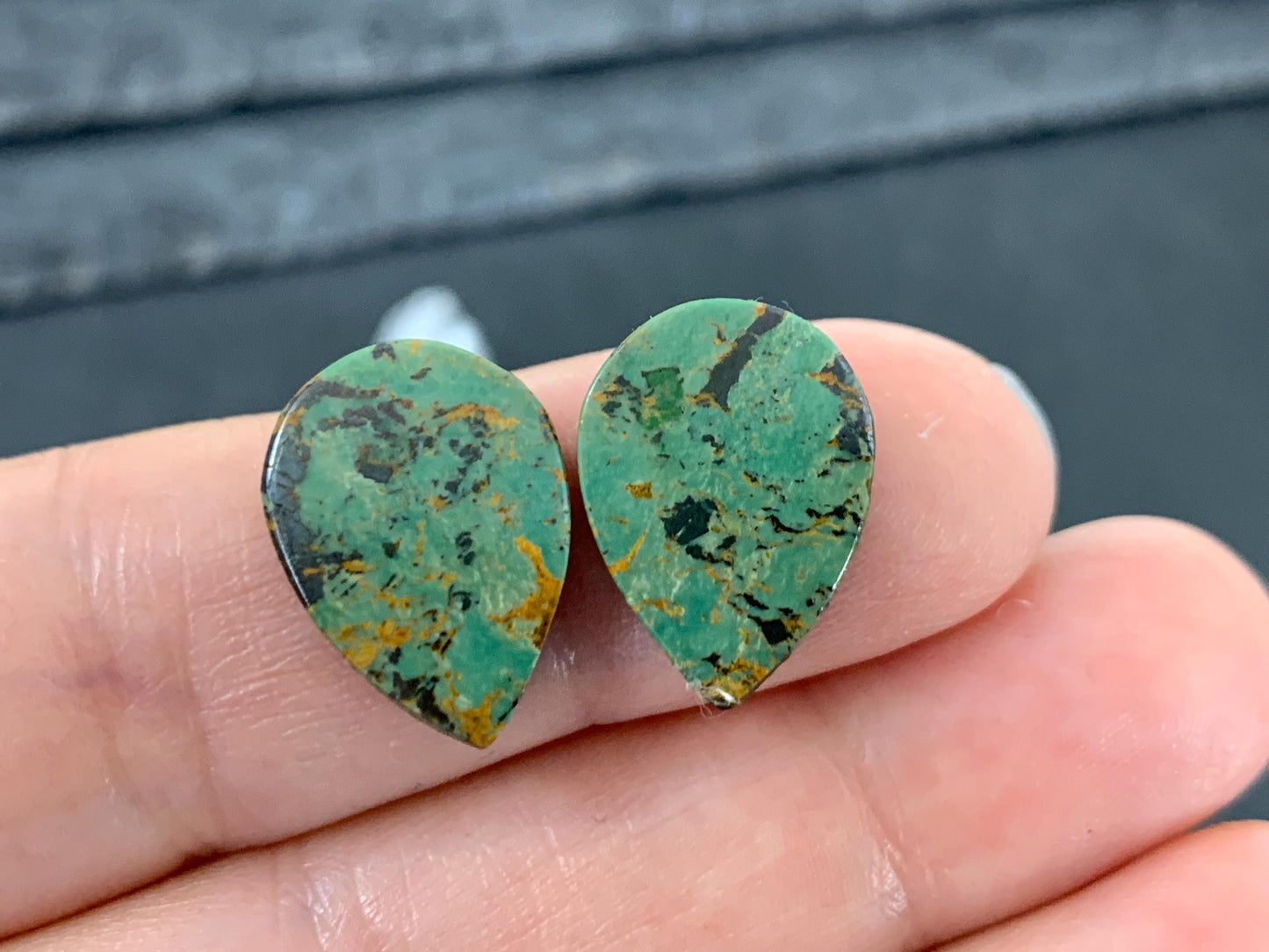Tibetan Turquoise Pair 12x16mm Cabochon - Hand Cut Cabochon