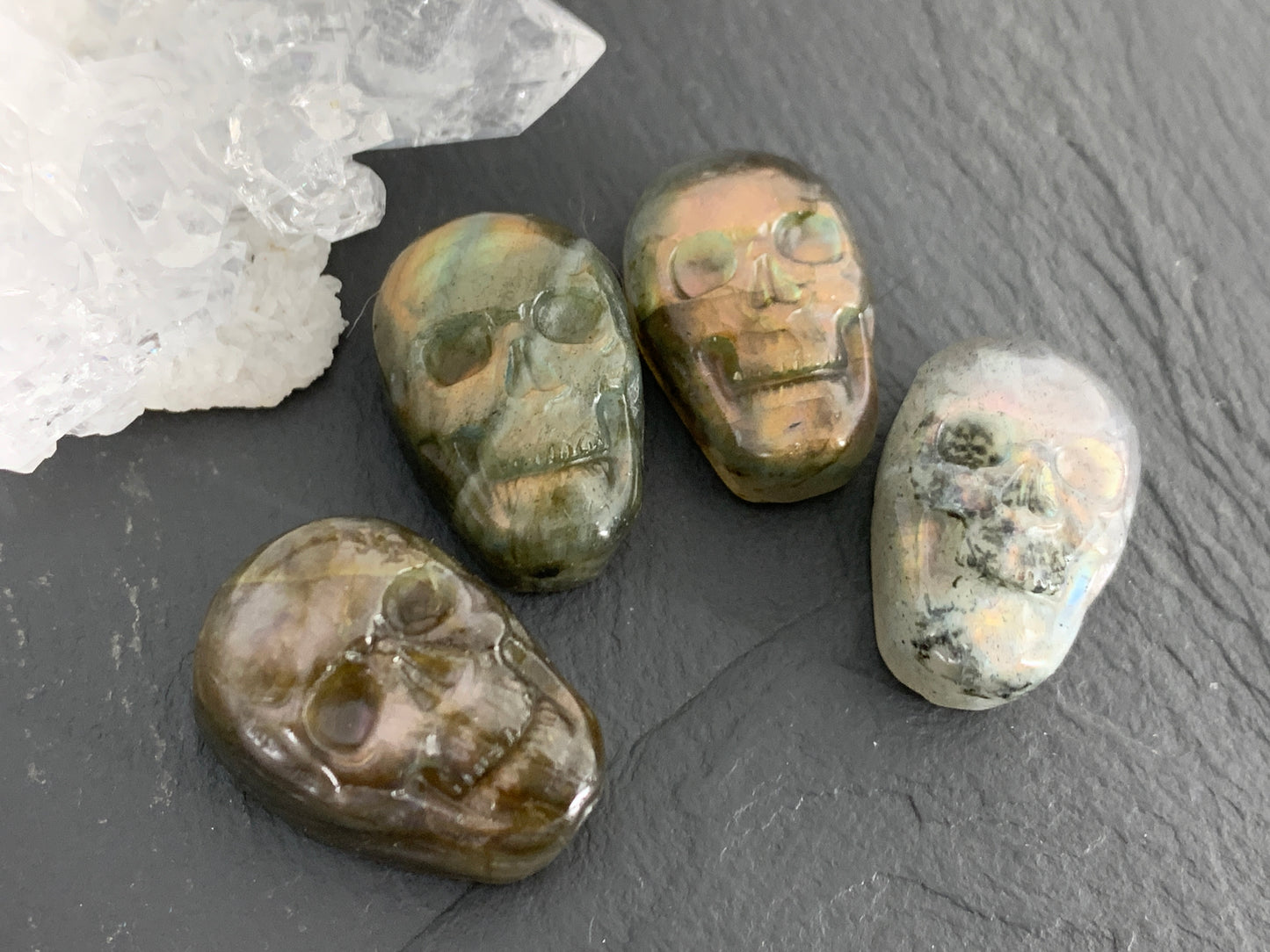 Custom listing 4 Labradorite Skulls Cabochon 15x22mm
