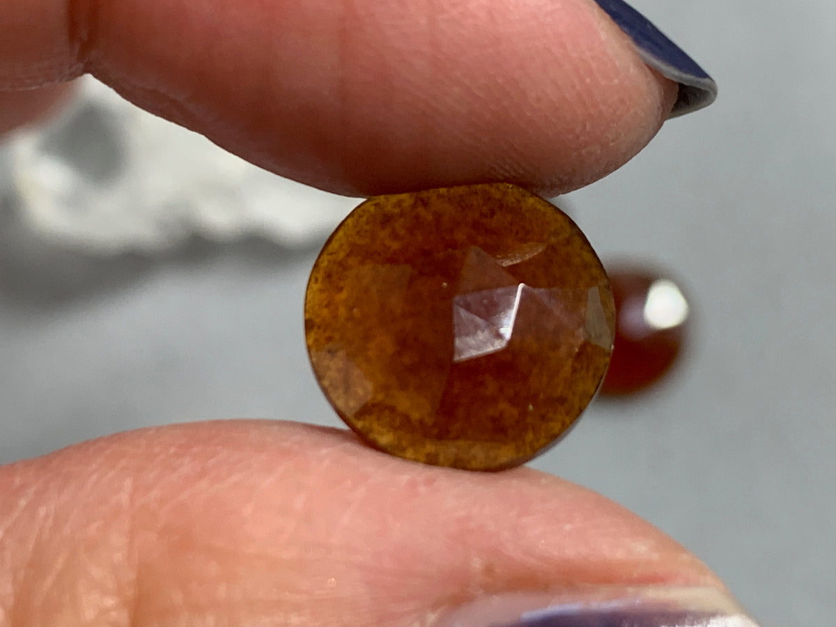 Faceted Hessonite Garnet round 12mm cabochon