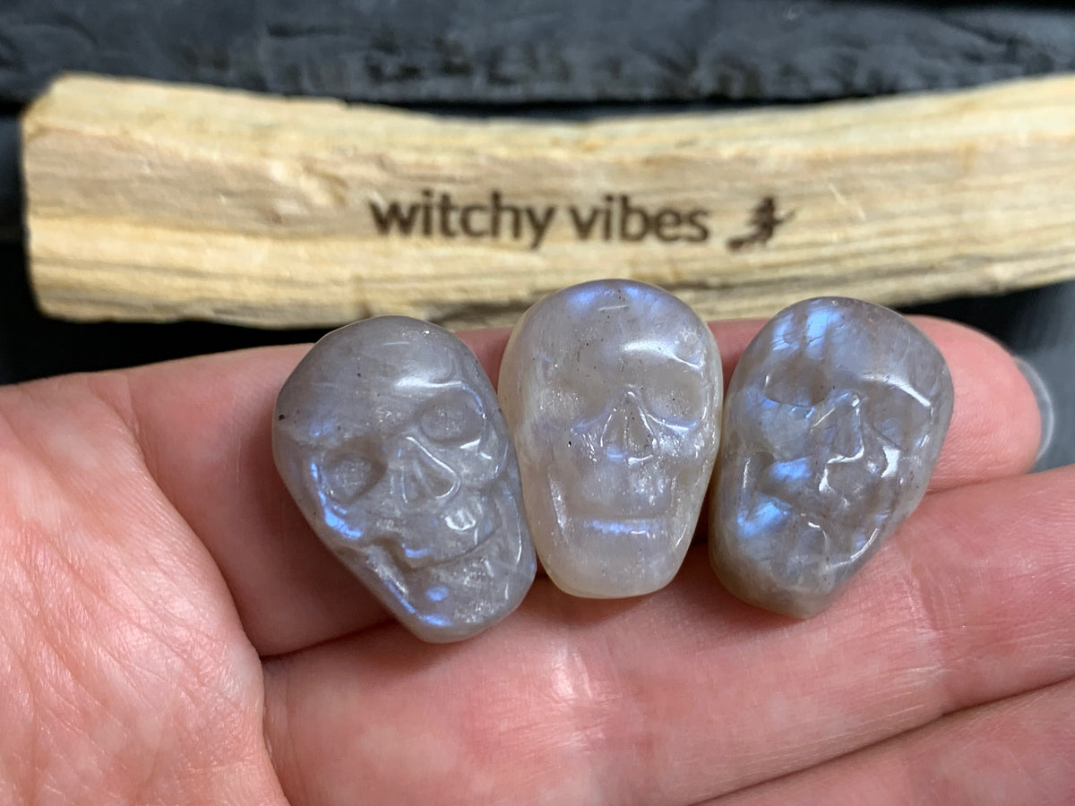 Moonstone Skull Carving 22mm long Crystal Skull, Gothic Crystal Decor, Witchy Jewelry