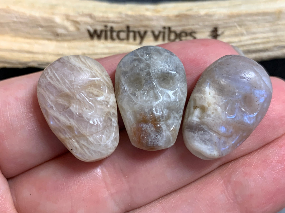 Moonstone Skull Carving 22mm long Crystal Skull, Gothic Crystal Decor, Witchy Jewelry