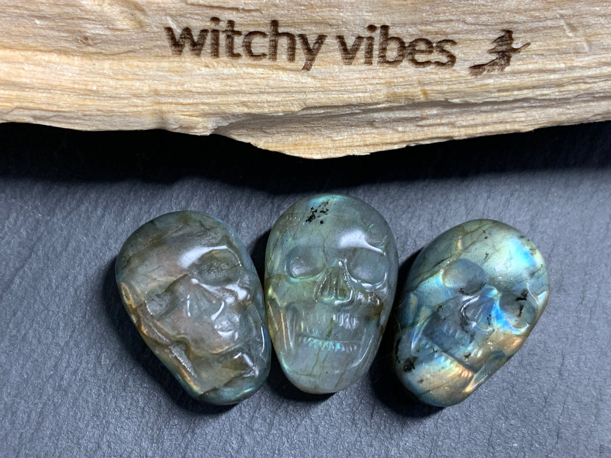 Labradorite Skull Carving 21-22mm long Blue-Green Flash Crystal Skull, Witchy Jewelry
