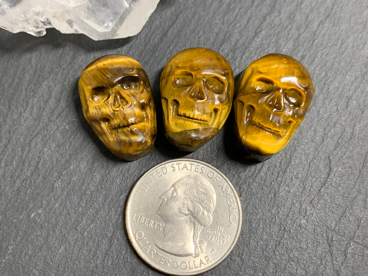 Natural Tiger Eye Skull Cabochon 15x22mm – Polished Carved Gemstone Skull for Jewelry Making