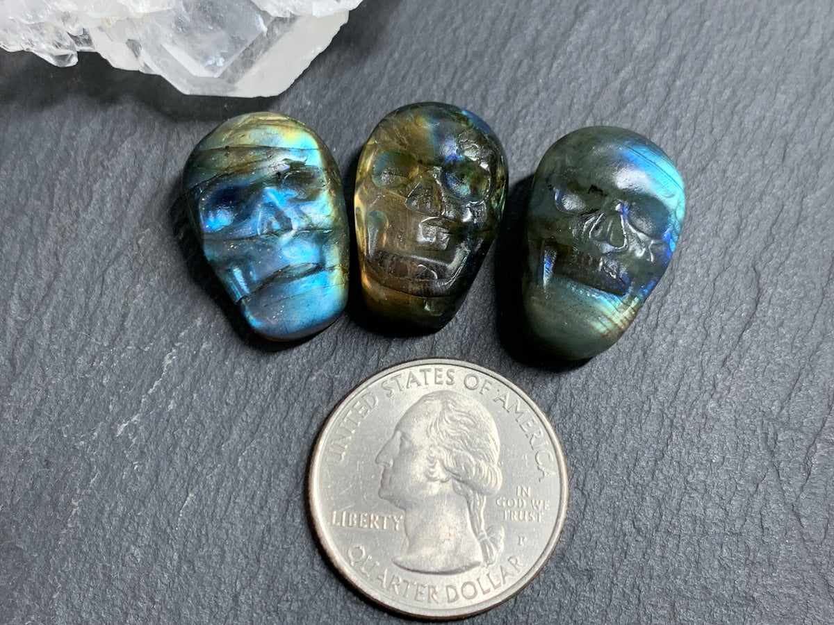 Labradorite Skull Carving 22mm long Blue - Green Flash Crystal Skull, Witchy Jewelry