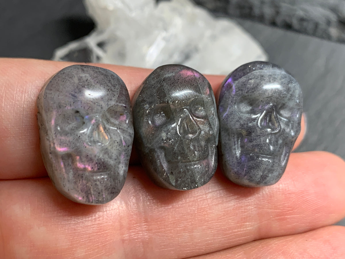 Labradorite Skull Carving 22mm long Blue - Green Flash Crystal Skull, Witchy Jewelry