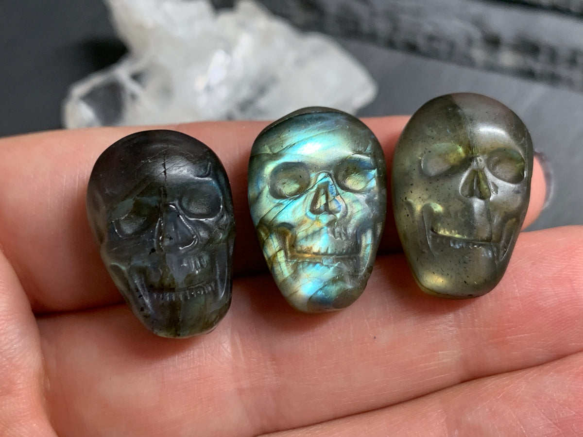 Labradorite Skull Carving 22mm long Blue - Green Flash Crystal Skull, Witchy Jewelry