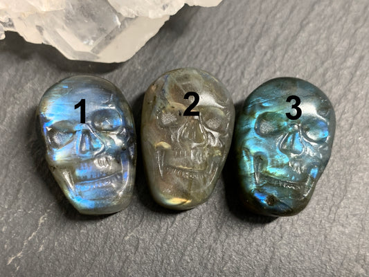 Labradorite Skull Carving 22mm long Blue - Green Flash Crystal Skull, Witchy Jewelry