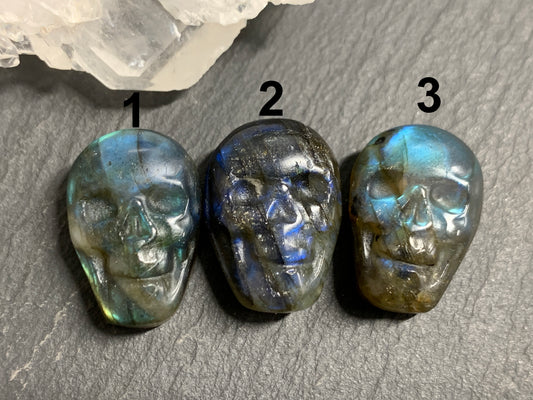Labradorite Skull Carving 22mm long Blue - Green Flash Crystal Skull, Witchy Jewelry