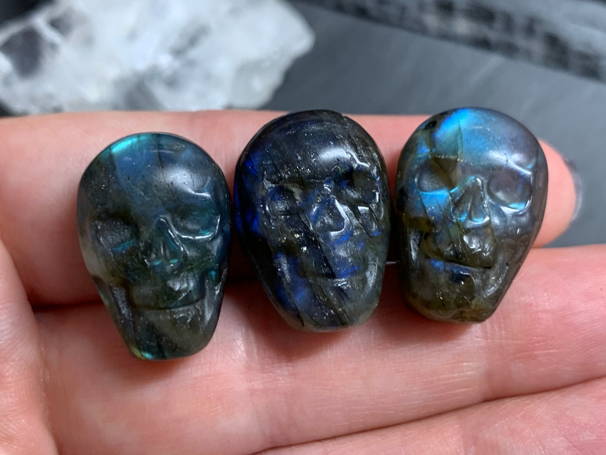 Labradorite Skull Carving 22mm long Blue - Green Flash Crystal Skull, Witchy Jewelry