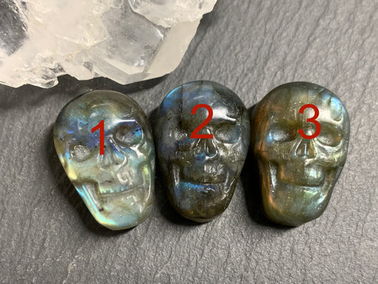 Labradorite Skull Carving 22mm long Blue - Green Flash Crystal Skull, Witchy Jewelry