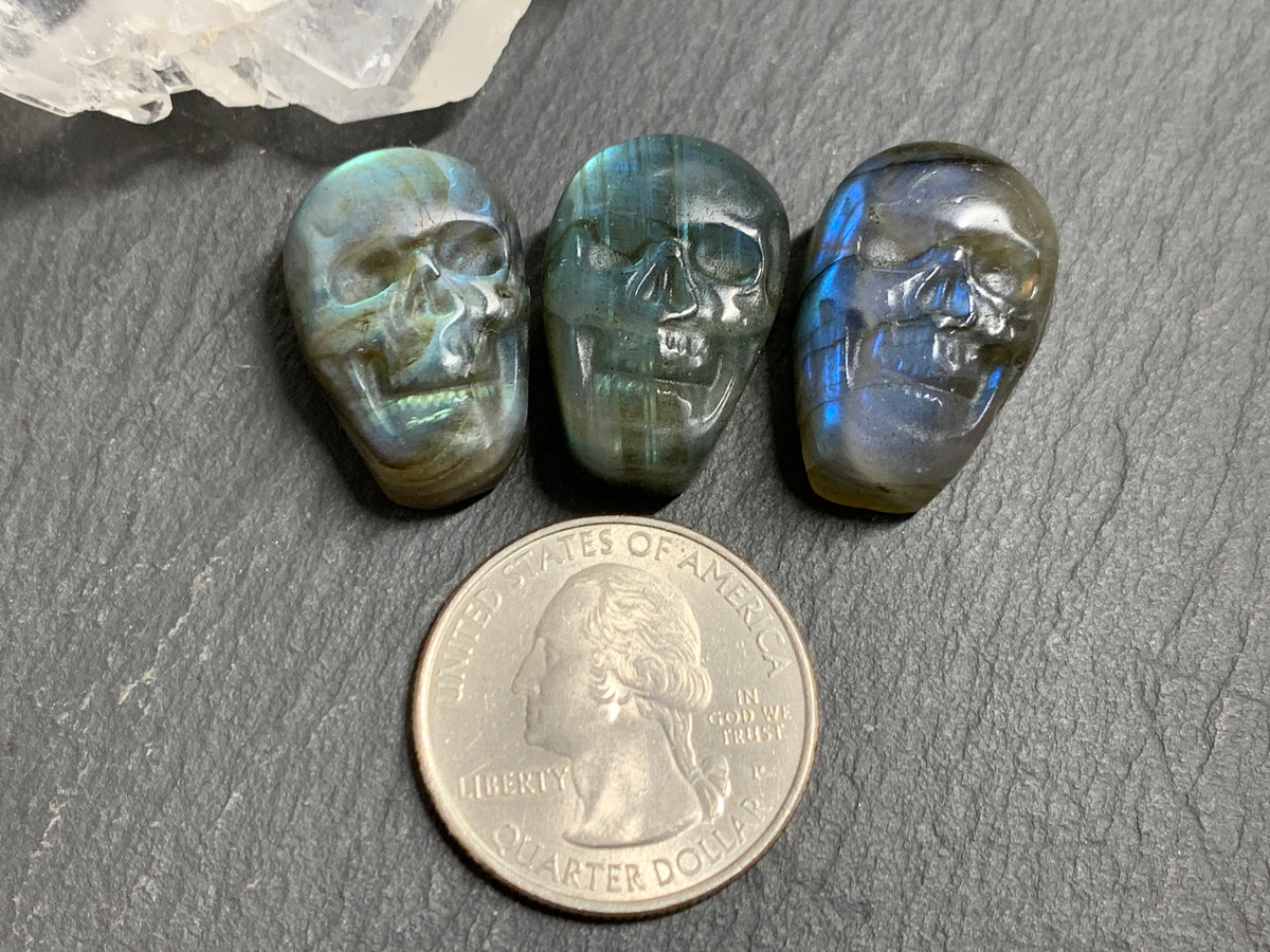 Labradorite Skull Carving 22mm long Blue - Geen Flash Crystal Skull, Witchy Jewelry