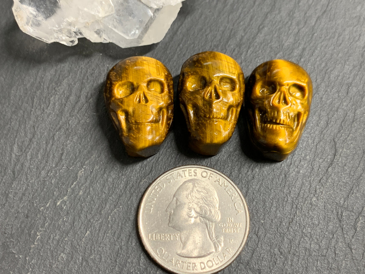 Natural Tiger Eye Skull Cabochon 15x22mm – Polished Carved Gemstone Skull for Jewelry Making