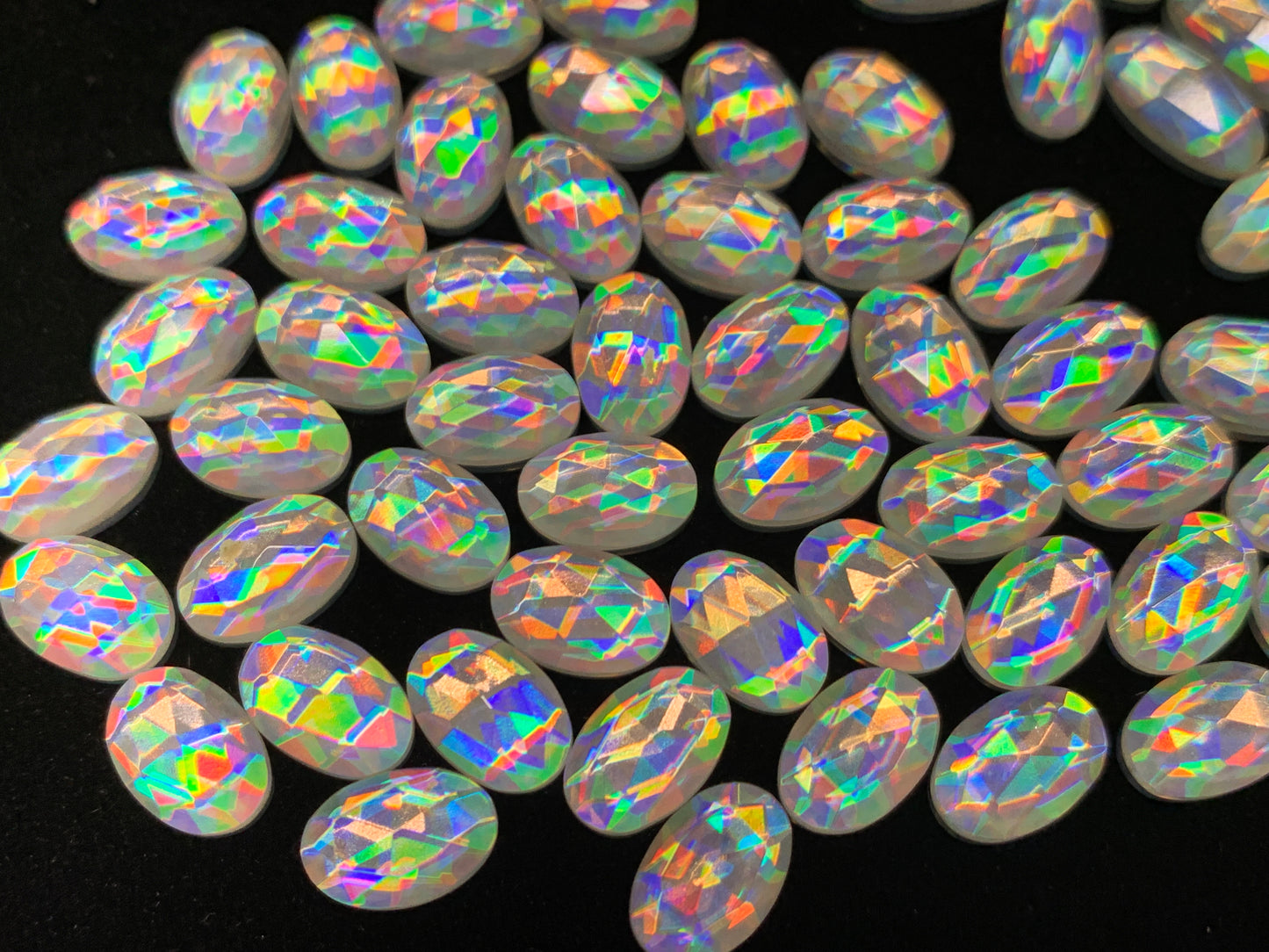 Faceted Mystic Rainbow Quartz oval 7x14mm, 8x12mm cabochon doublet