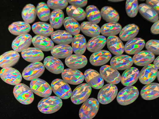Faceted Mystic Rainbow Quartz oval 7x14mm, 8x12mm cabochon doublet
