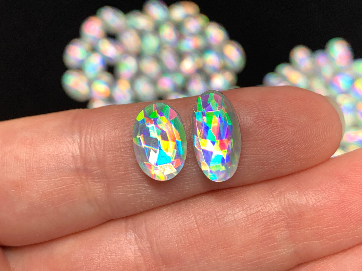 Faceted Mystic Rainbow Quartz oval 7x14mm, 8x12mm cabochon doublet
