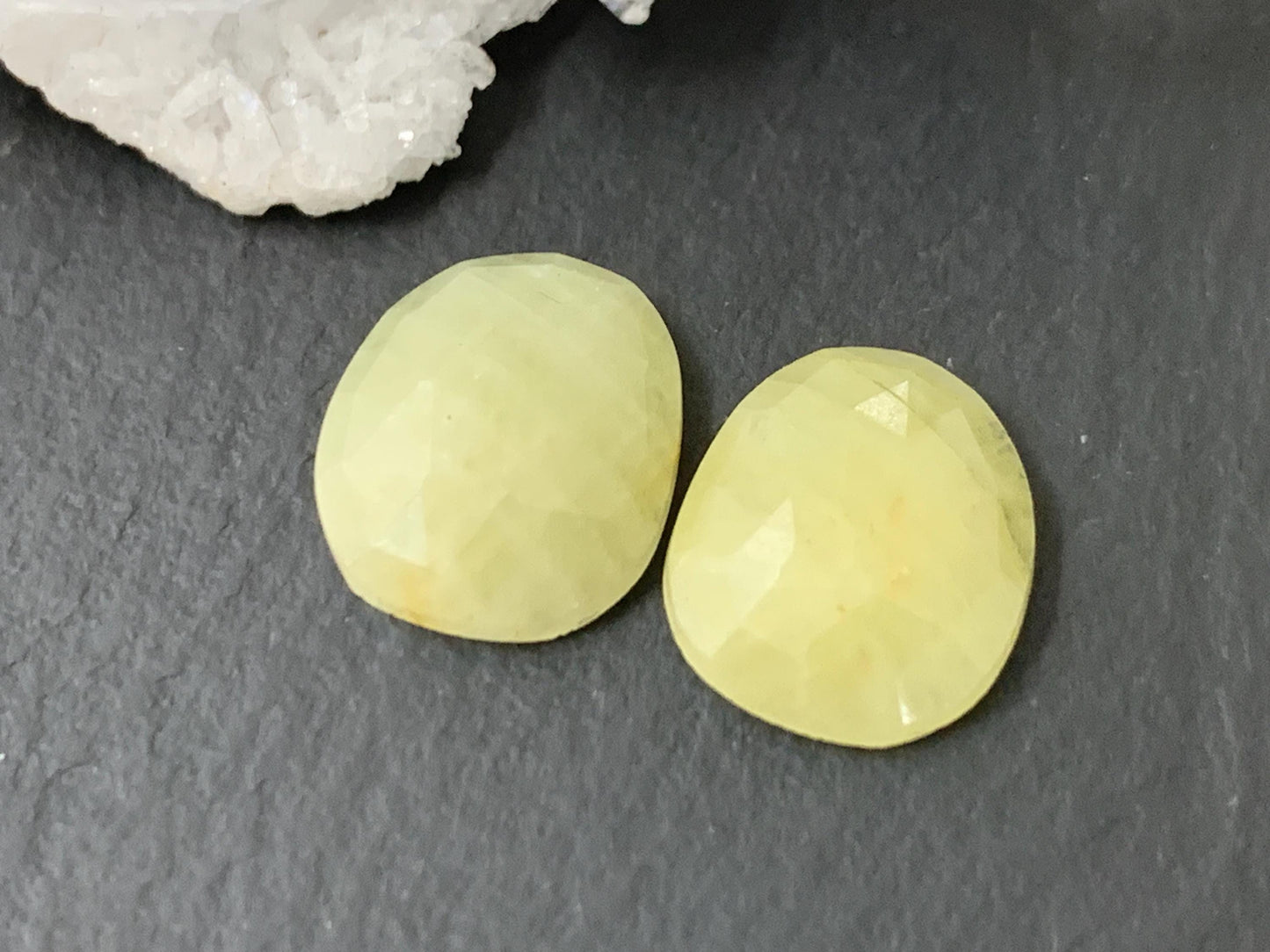 Faceted Yellow Sapphire pair 9x11x3mm cabochon
