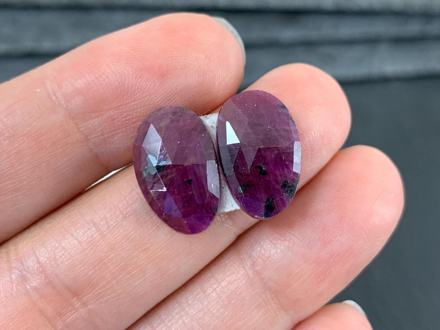 Faceted Ruby pair 10x15x3mm cabochon