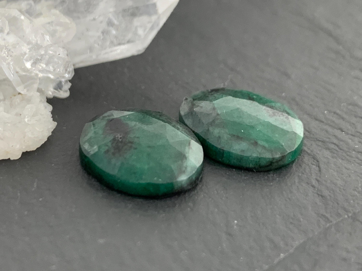 Faceted Emerald Pair 12x15x3mm cabochon