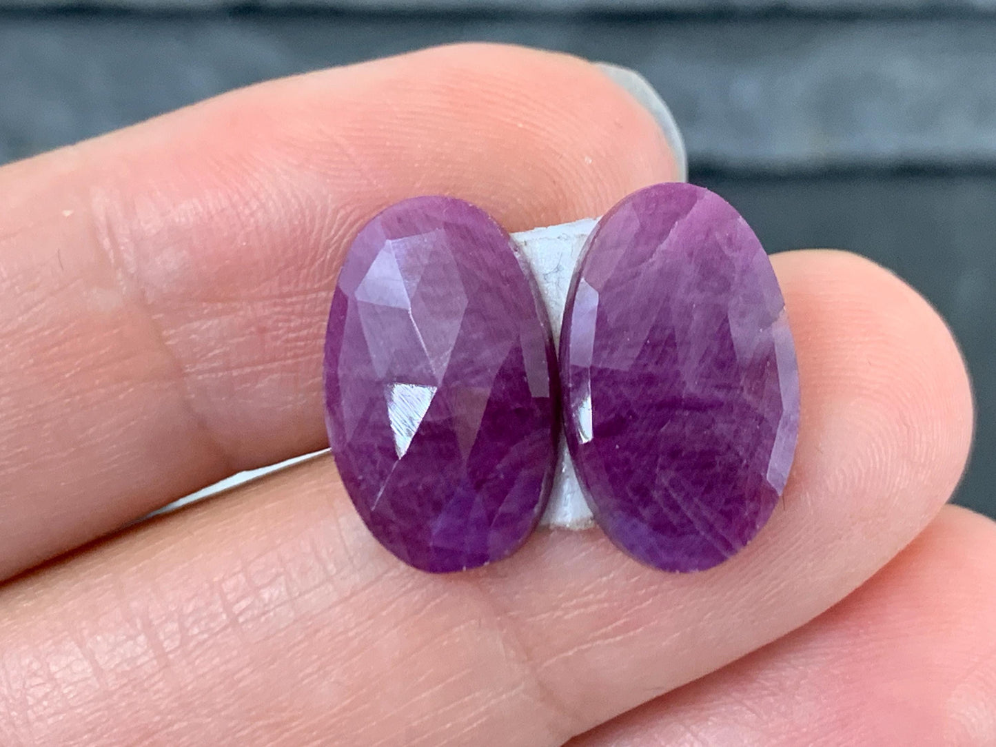 Faceted Ruby pair 9x16x3mm cabochon
