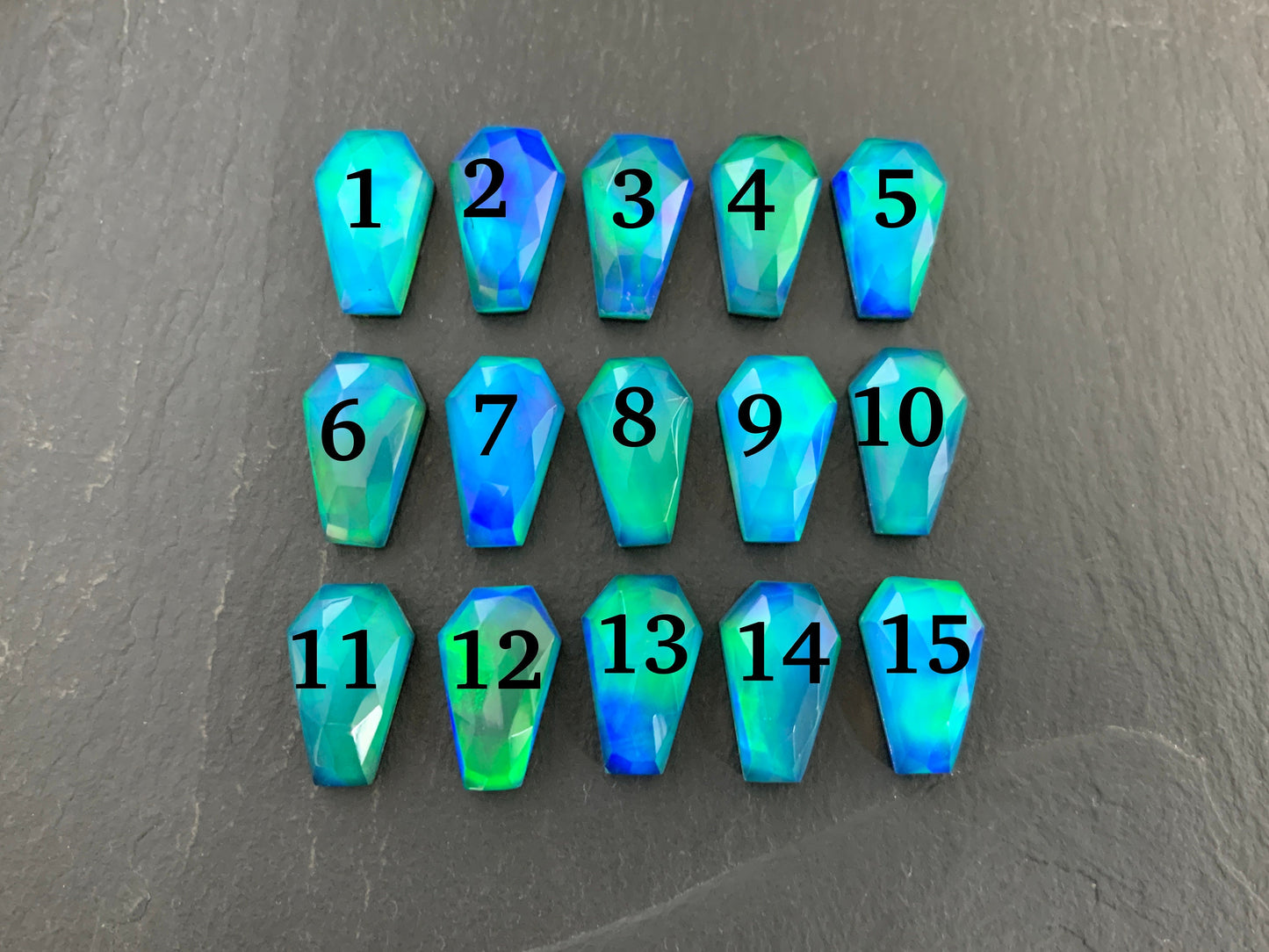 Faceted Aurora Opal coffin 10x16mm cabochon - Doublet cabochons