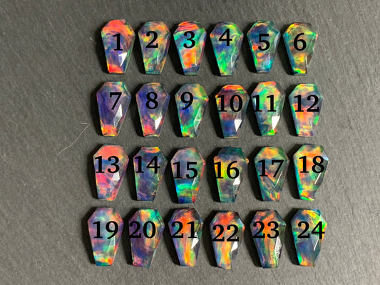 Faceted Aurora Opal coffin 10x16mm cabochon - Doublet cabochons