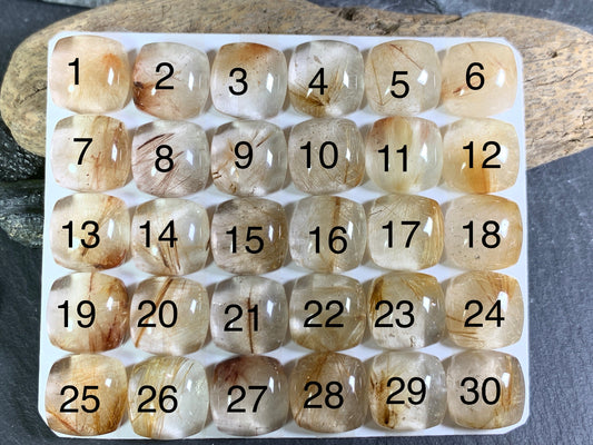 Gold Rutilated Quartz square 12mm cabochon - Calibrated cabochons