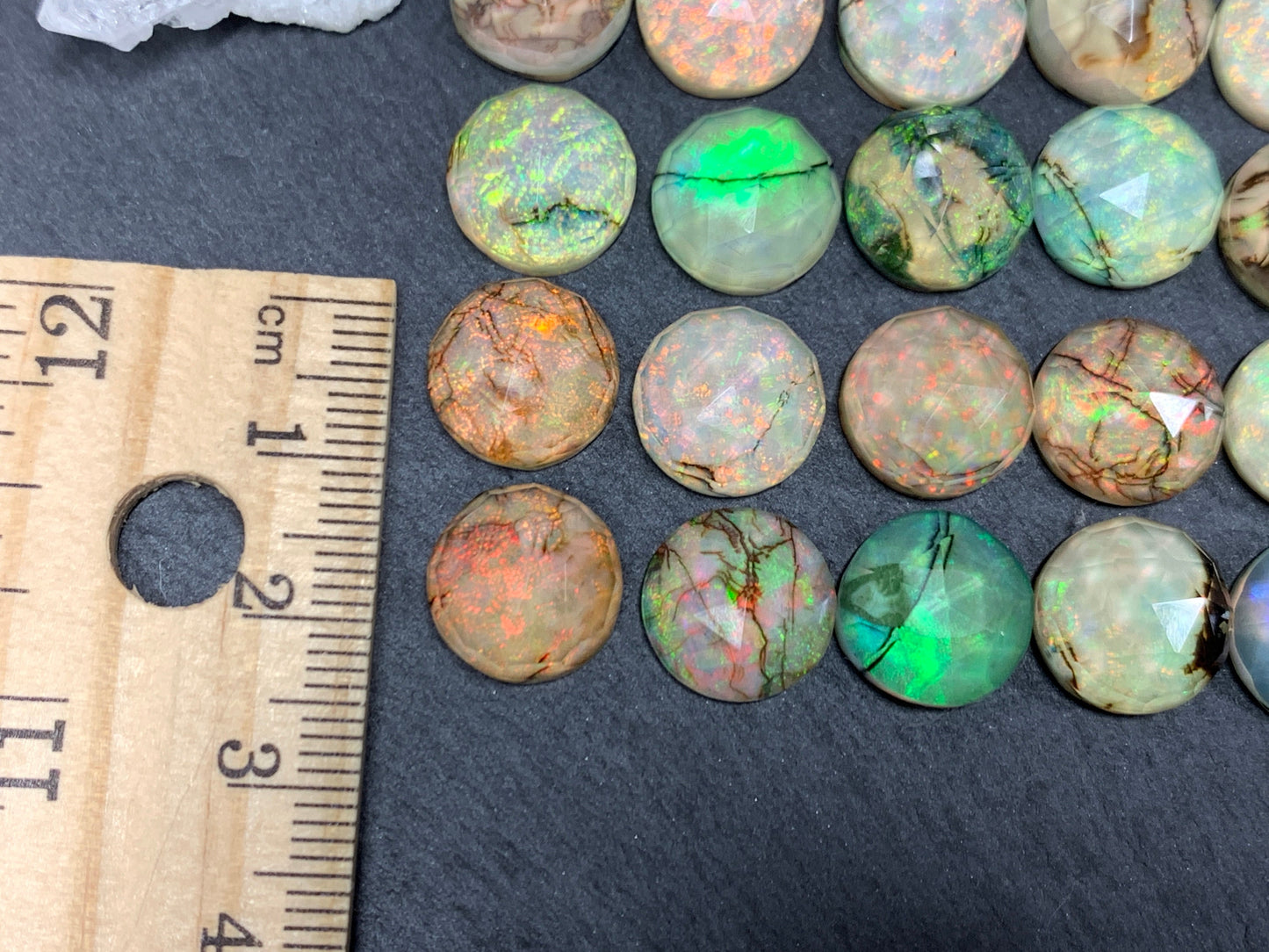 Faceted Monarch Opal round 12mm cabochons - Doublet cabochons