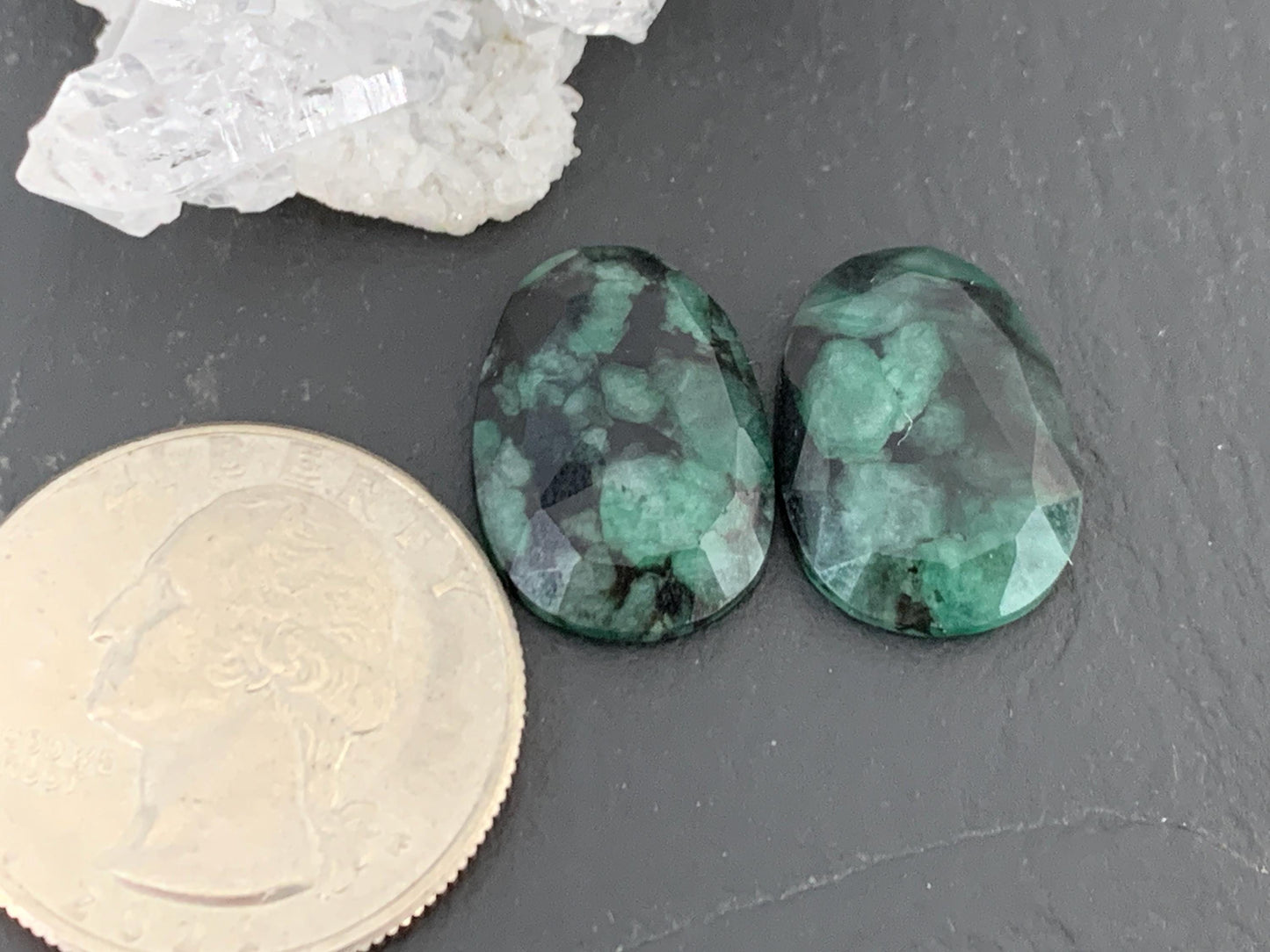 Faceted Emerald Oval Pair 13x18x4mm cabochon