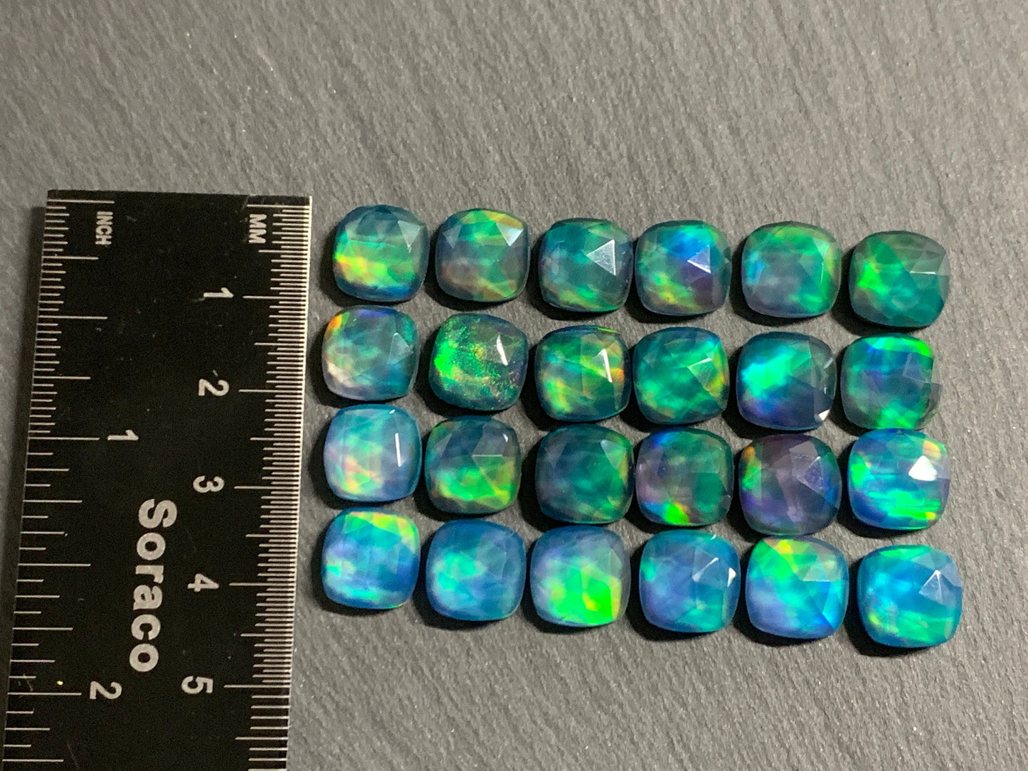 Faceted Aurora Opal square 10mm cabochon - Doublet cabochons