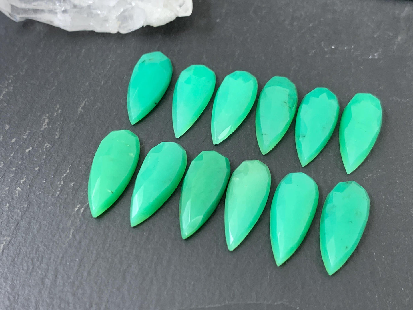 Faceted Chrysoprase Cabochon - 8x20mm Pear Shaped Gemstone, Natural Green Stone